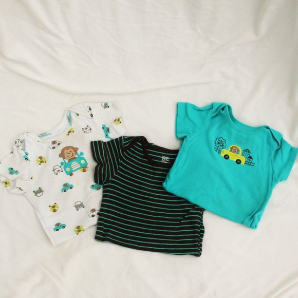 24Mo Boy Set 3-Piece Monkey Car Bodysuit Cute Carters Baby Onesie Short Sleeved - Picture 4 of 11